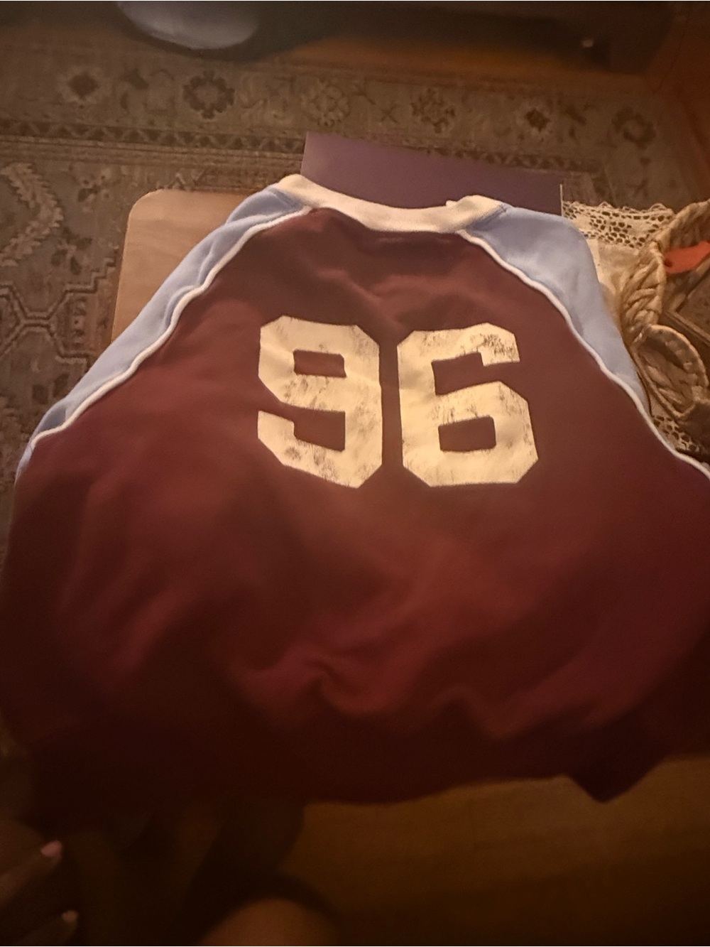 Abercrombie & Fitch Maroon and Light Blue Raglan Sweatshirt